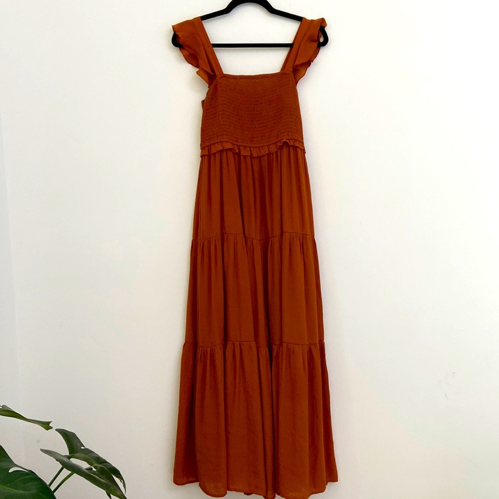 Nanette Lepore RustSmocked Maxi Dress with Flutter Straps